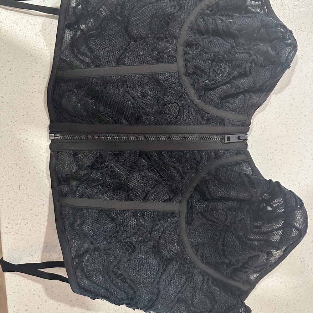 Black lace bustier corset crop top